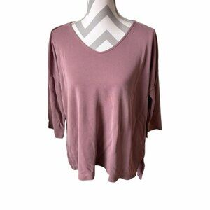 Pure Jill Mauve 3/4 Sleeve V-Neck Top Soft Casual Everyday Shirt Size Medium